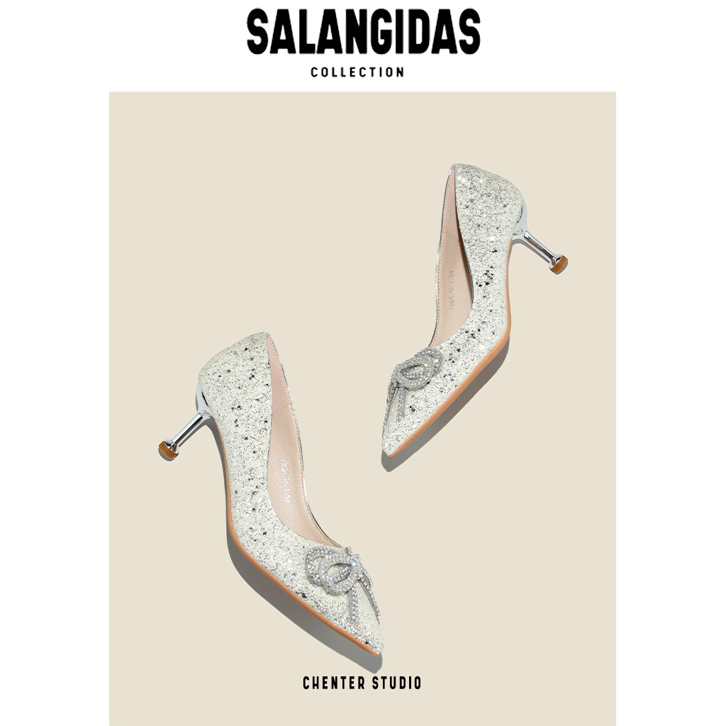 FRENCH CRYSTAL DIAMOND BUTTERFLY WEDDING SHOES MASTER WEDDING DRESS XIUHE TWO WEAR BRIDAL SEQUIN SHOES PRINCESS BANQUET STILETTO HEELS