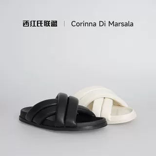 【西红氏联盟】时尚防滑软底纯色羊皮一字拖