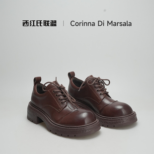 百搭跟高5cm半码 英伦风圆头厚底舒适乐福鞋 拍大 西红氏联盟