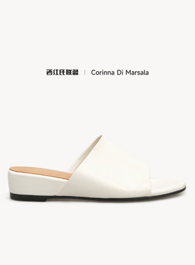 马皮一字拖女4cm增高百搭凉拖鞋