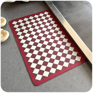 棋盘格厕所浴室防滑垫卫生间门口吸水垫家用淋浴房硅藻泥地垫 美式