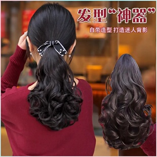 2026新款假发假马尾梨花卷短马尾女蓬松自然仿真发低高马尾蝴蝶结