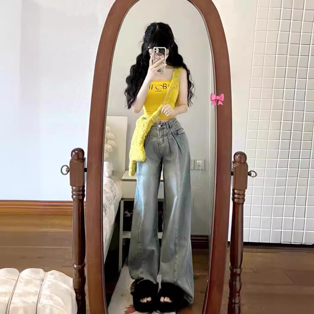 美式夏季多巴胺黄色抹胸吊带女泰式热辣无袖外穿短款背心纯欲上衣