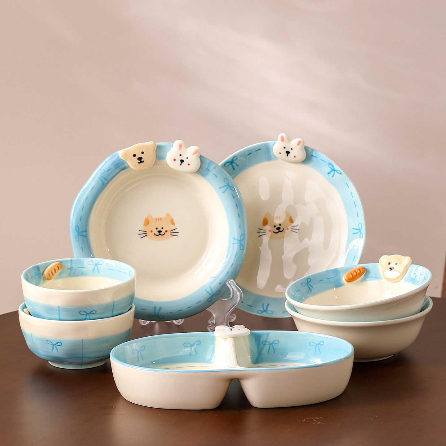 高颜值卡通动物陶瓷餐具套装可爱碗盘家用菜盘汤碗米饭碗面碗组合,餐饮具,餐具瓷器套装,淘宝优惠券,粉丝福利购,淘宝优惠卷