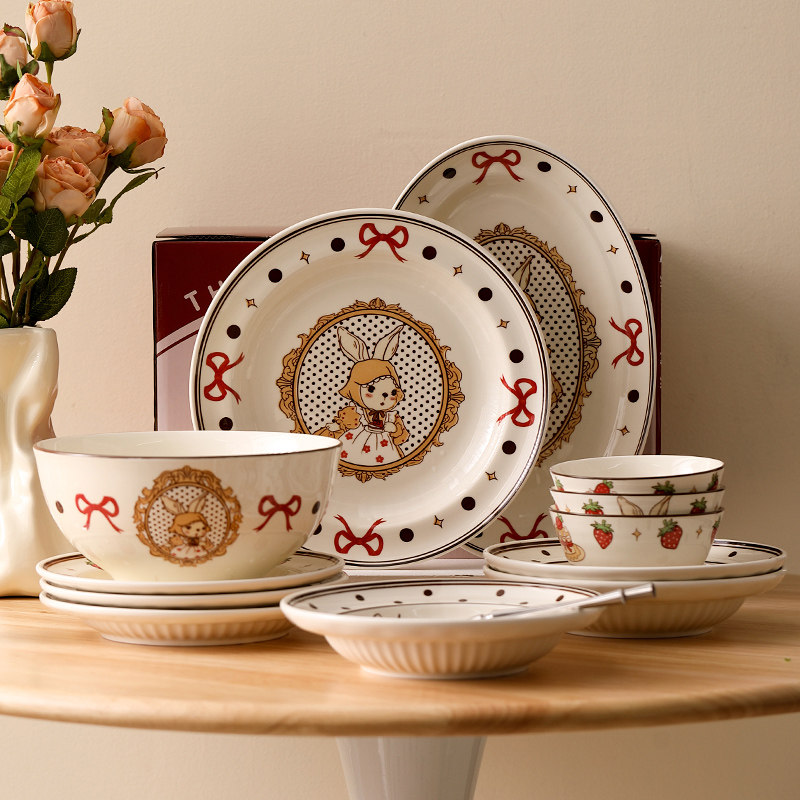 釉下彩赫拉兔卡通复古餐具碗碟套装碗家用2024新款碗乔迁新居陶瓷,餐饮具,碗,淘宝优惠券,粉丝福利购,淘宝优惠卷
