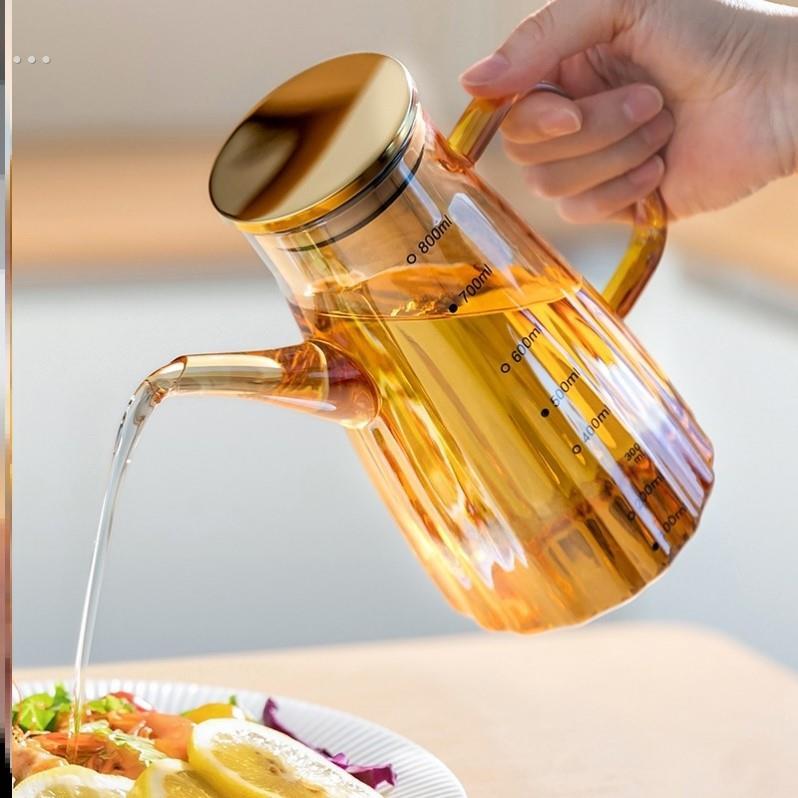 玻璃油壶防漏油瓶厨房不挂油大容量带刻度不锈钢调料装酱油醋油壸