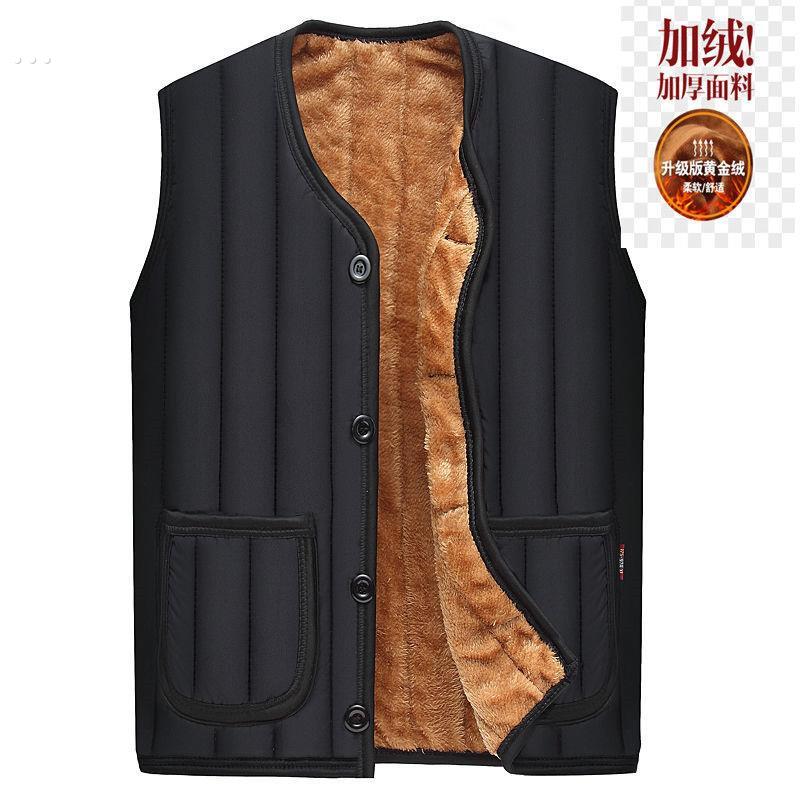 加绒马甲中老年坎肩男装背心短棉衣加厚保暖棉马甲爸爸装大尺码