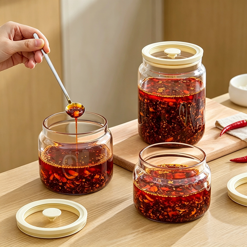 辣椒油专用罐高硼硅玻璃密封罐食品级耐高温猪油罐牛肉酱分装瓶子