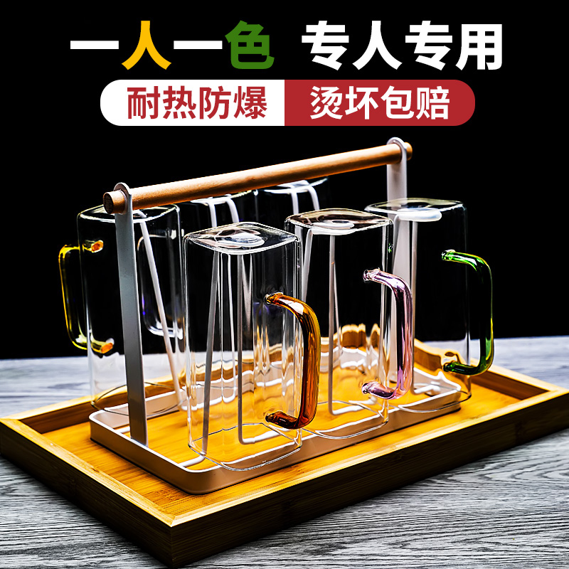 高硼硅杯子玻璃杯耐高温耐热带把手喝水杯套装高级感家用待客杯子