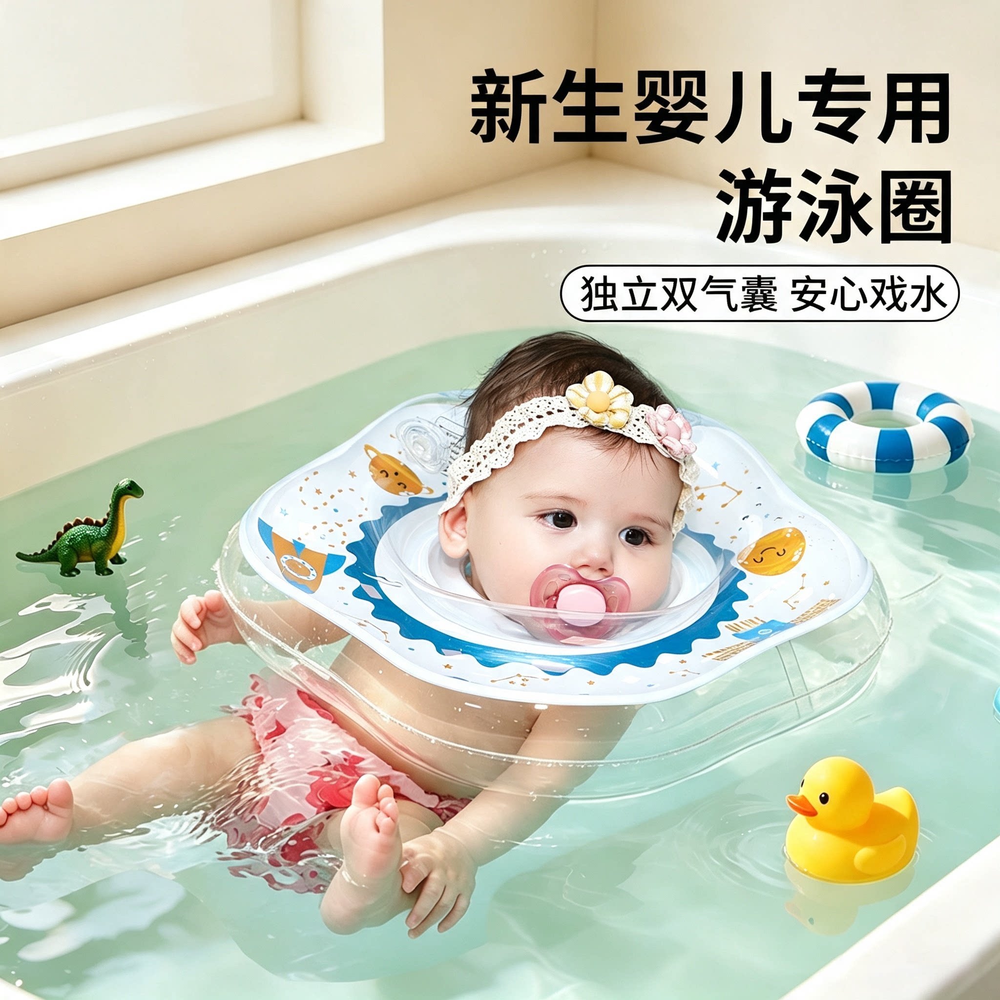 婴儿游泳圈脖圈新生儿婴幼儿专用洗澡家用宝宝0到6个月小月龄泳圈