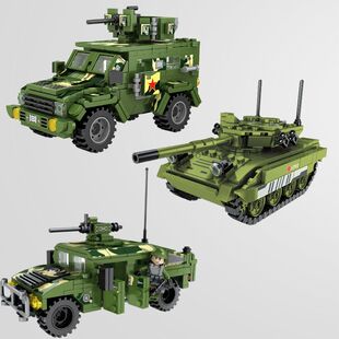 臻砖reobrix遥控电动重型主战坦克装甲车虎式拼装积木儿童玩具