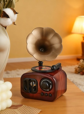 美式复古木质留声机八音盒摆件