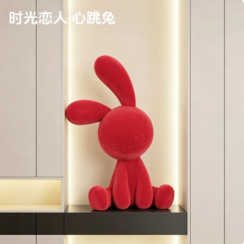 【丝绒红心跳兔】坐姿兔摆件壁龛