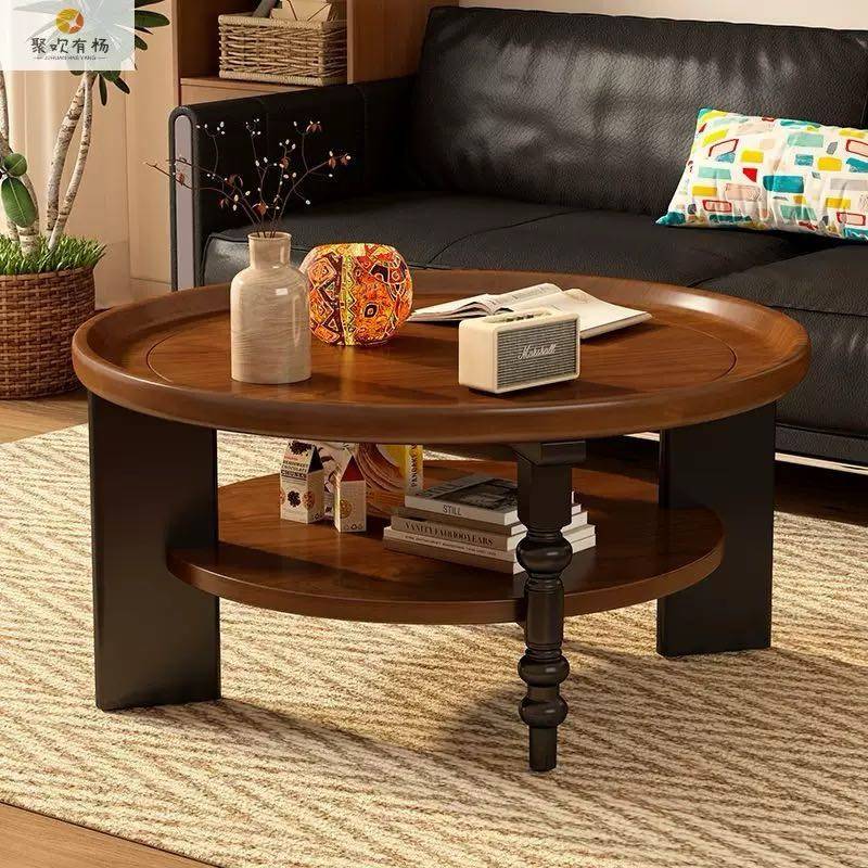 轻奢风实木圆形茶几客厅小户型简约创意双层咖啡桌,家居饰品,装饰摆件,淘宝优惠券,粉丝福利购,淘宝优惠卷