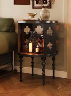 法式轻奢圆形镂空木质边几