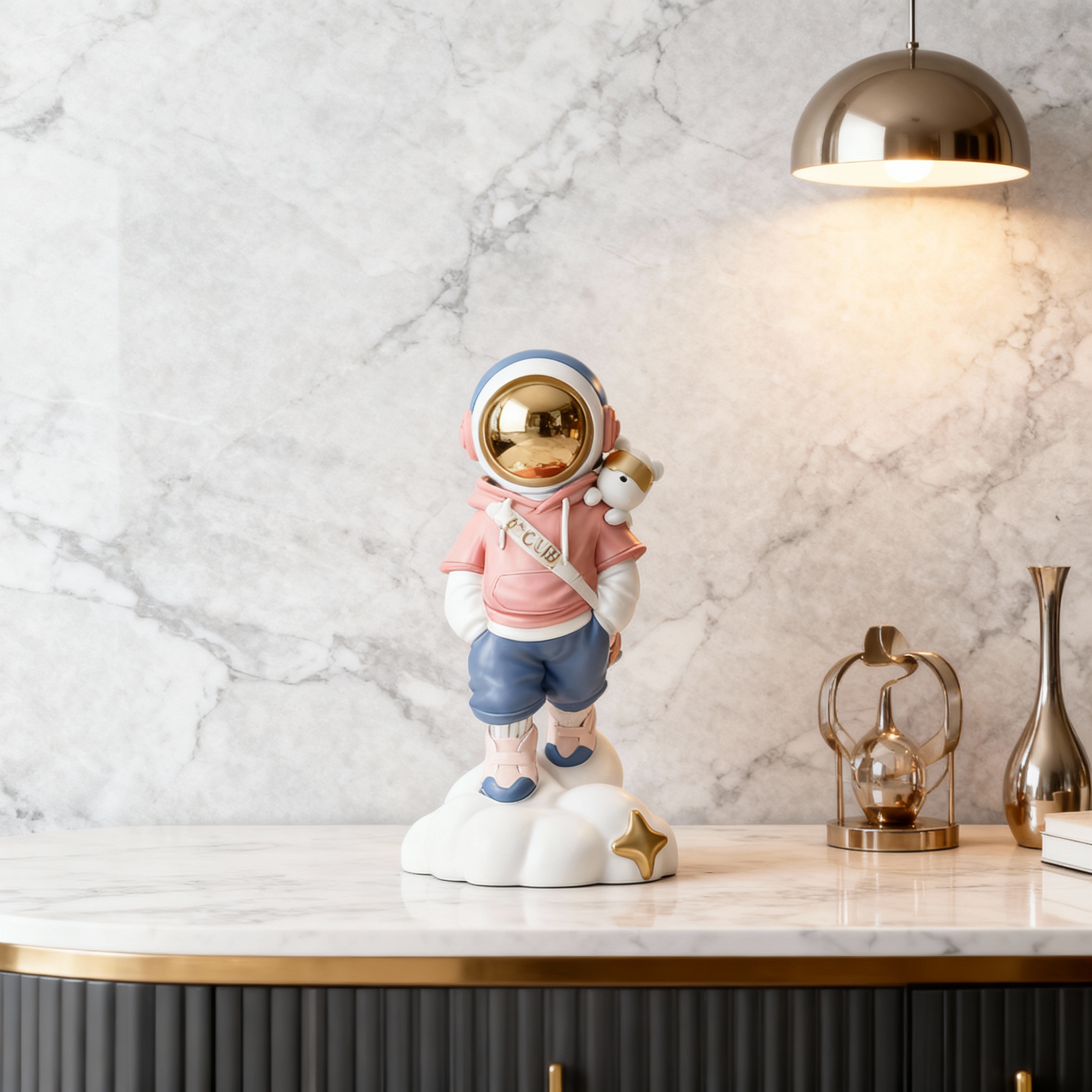 卡通宇航员装饰摆件粉色太空人