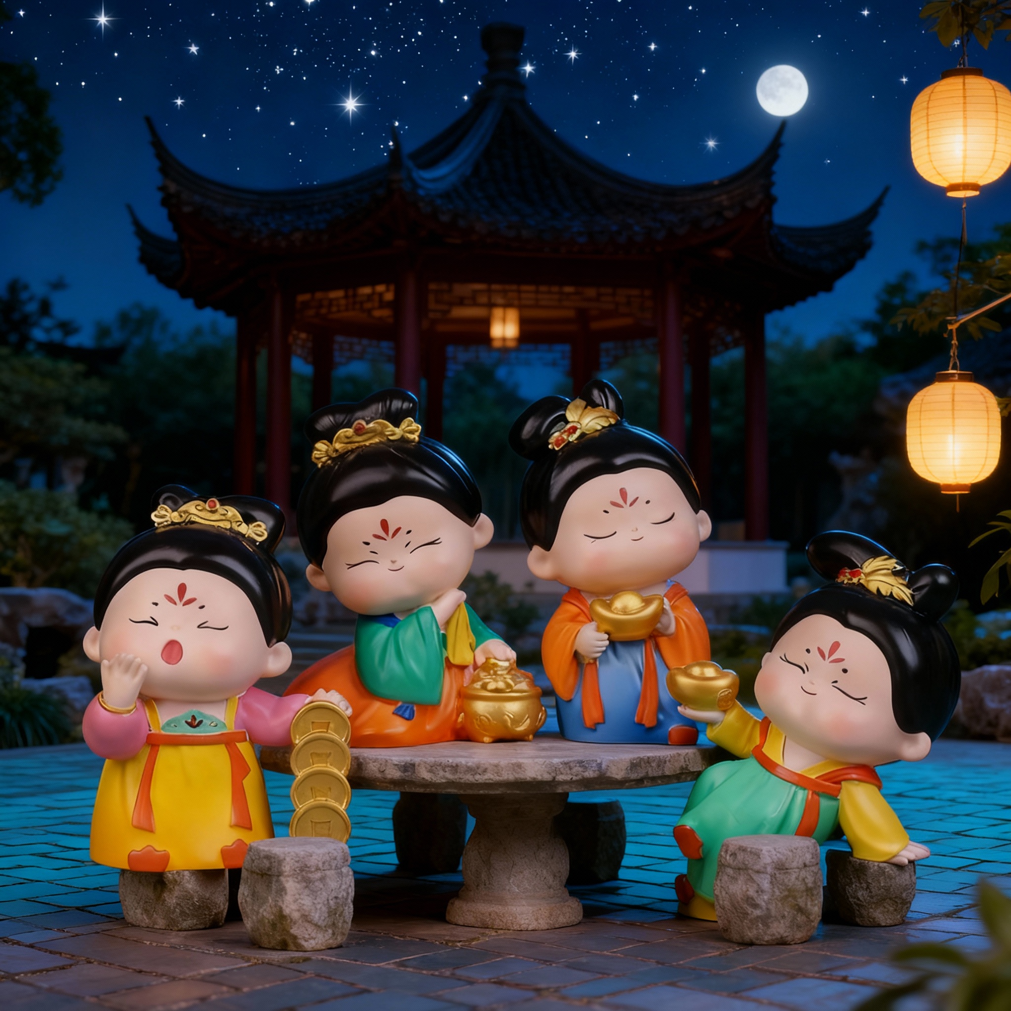 卡通唐仕女图装饰摆件庭院园林景观人物雕塑工艺品