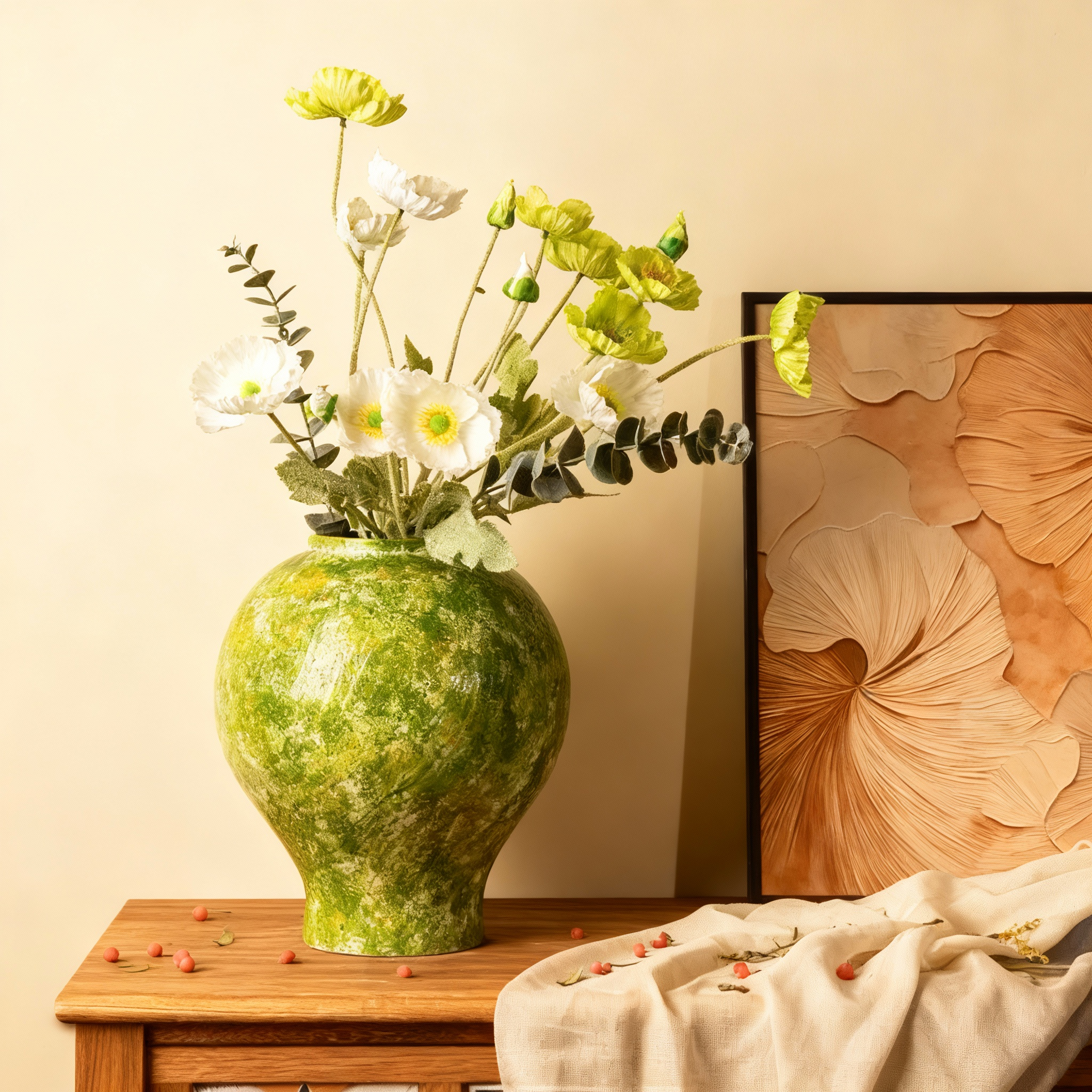 新中式绿色陶瓷马蹄莲花瓶