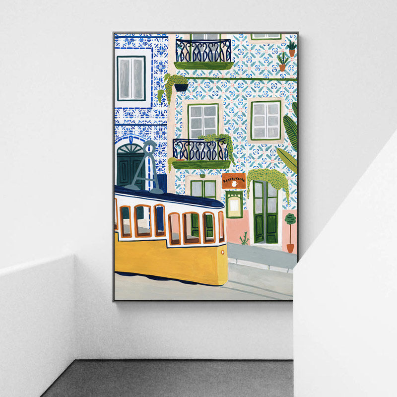 街道美景北欧现代走廊装饰画入户玄关挂画抽象艺术风景画背景挂画