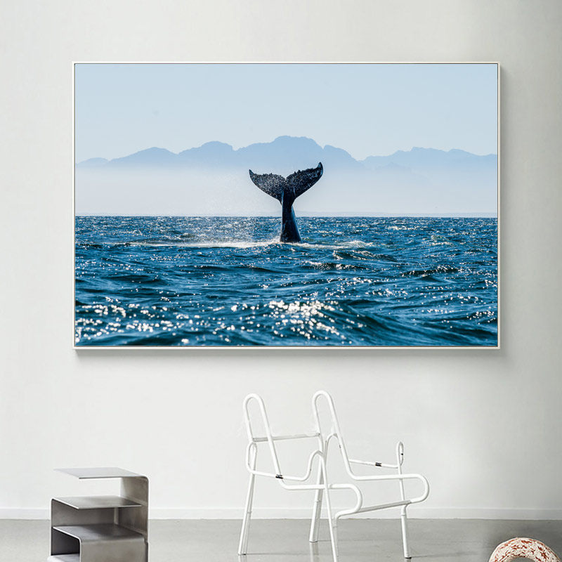 鲸鱼 北欧客厅装饰画海洋动物挂画儿童房床头艺术画餐厅壁画抽象
