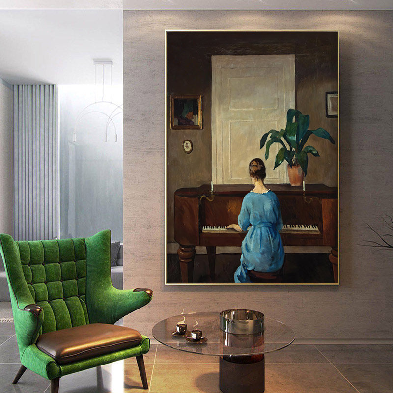 弹钢琴的女子古典小众琴房装饰画工作室挂画壁画抽象画梳妆房墙画