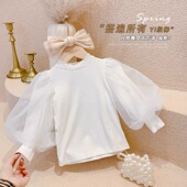 女春秋款 网纱公主泡泡袖 女童宝宝打底衫 2023童装 小童上衣纯棉韩版
