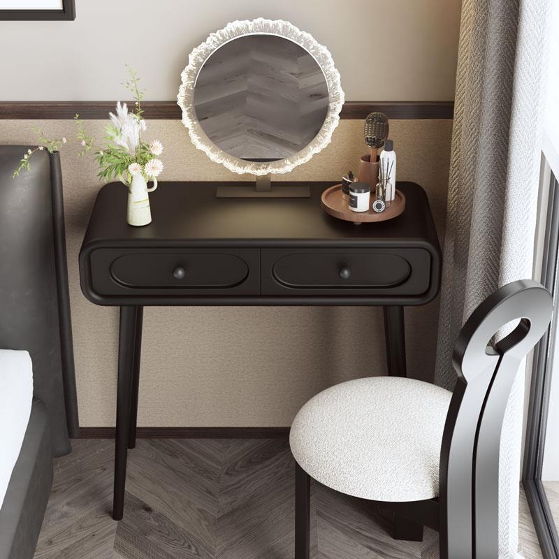 法式梳妆台小型黑色实木覆古化妆台卧室超窄迷你中古化妆桌亚克力