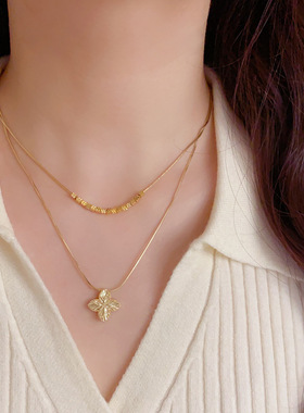 「YU心」时尚轻奢双层叠戴四叶花项链气质简约百搭高级感锁骨链