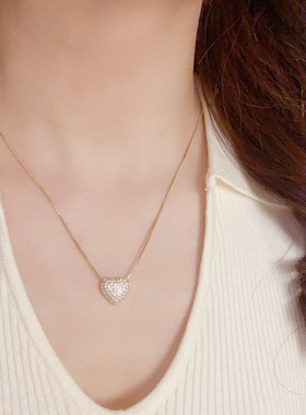 「YU心」法式轻奢百搭超闪满钻爱心项链
