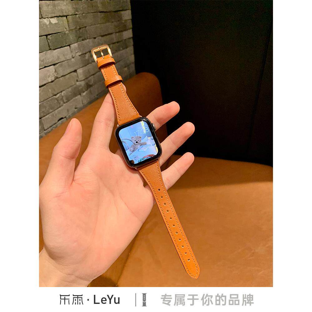 适用applewatch7/8/9/10/11代苹果手表s9表带ultra真皮iwatch4/5/6牛皮透气小蛮腰皮质女款小众细s10表带