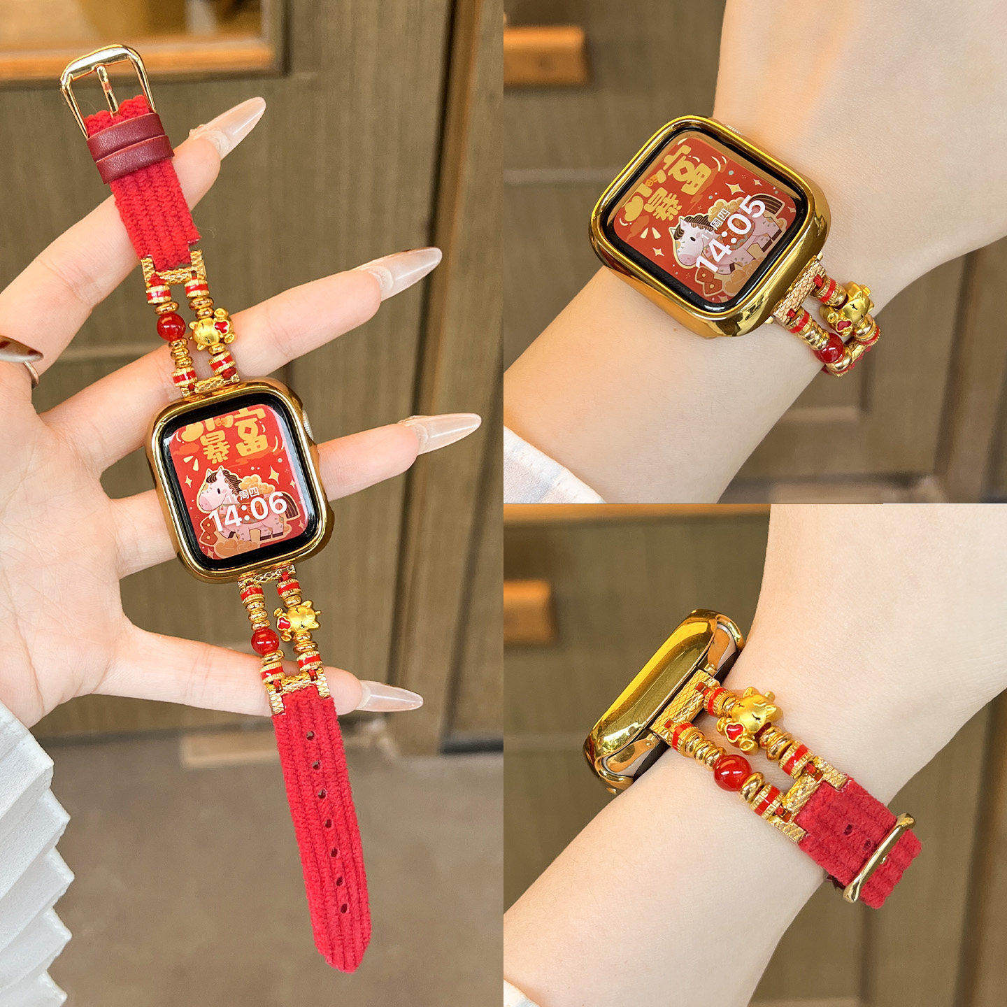 【马上有钱】适用华为于FIT4手表表带FIT3智能watchfit4pro串珠皮毛绒腕带女款运动男款腕表透气时尚表带