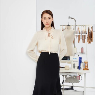 CF2242353253卡索castle上衣纯色气质优雅经典系带领百搭衬衫女装