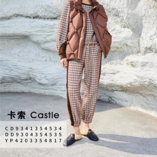 DD9304354535卡索castle裤子高端显瘦格子轻薄2024新款高腰女裤
