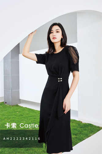 收腰长款A字版卡索气质连衣裙女