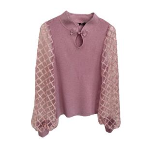 CW2241333788S卡索castle毛针织衫上衣2024秋季新品网纱拼接袖女