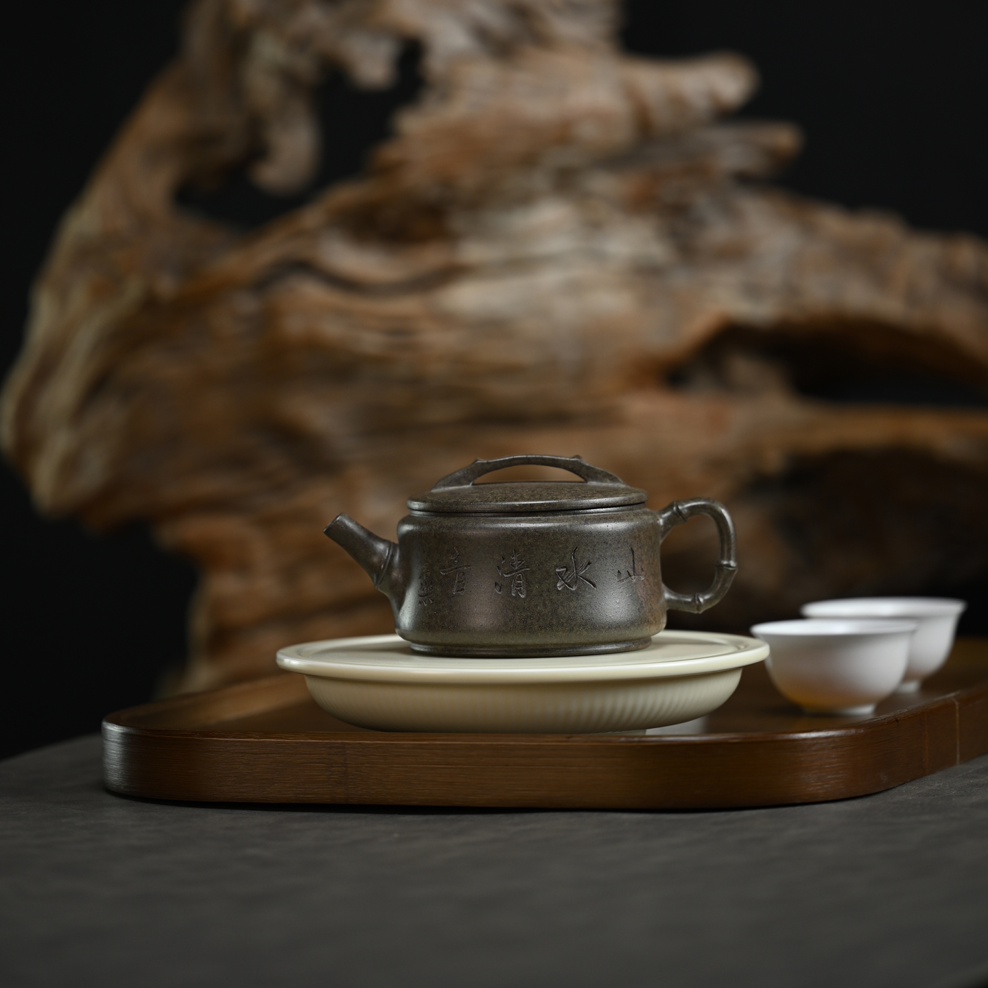 宜兴紫砂壶原矿开花泥竹段壶全手工家用功夫茶具国风泡茶壶 200ml