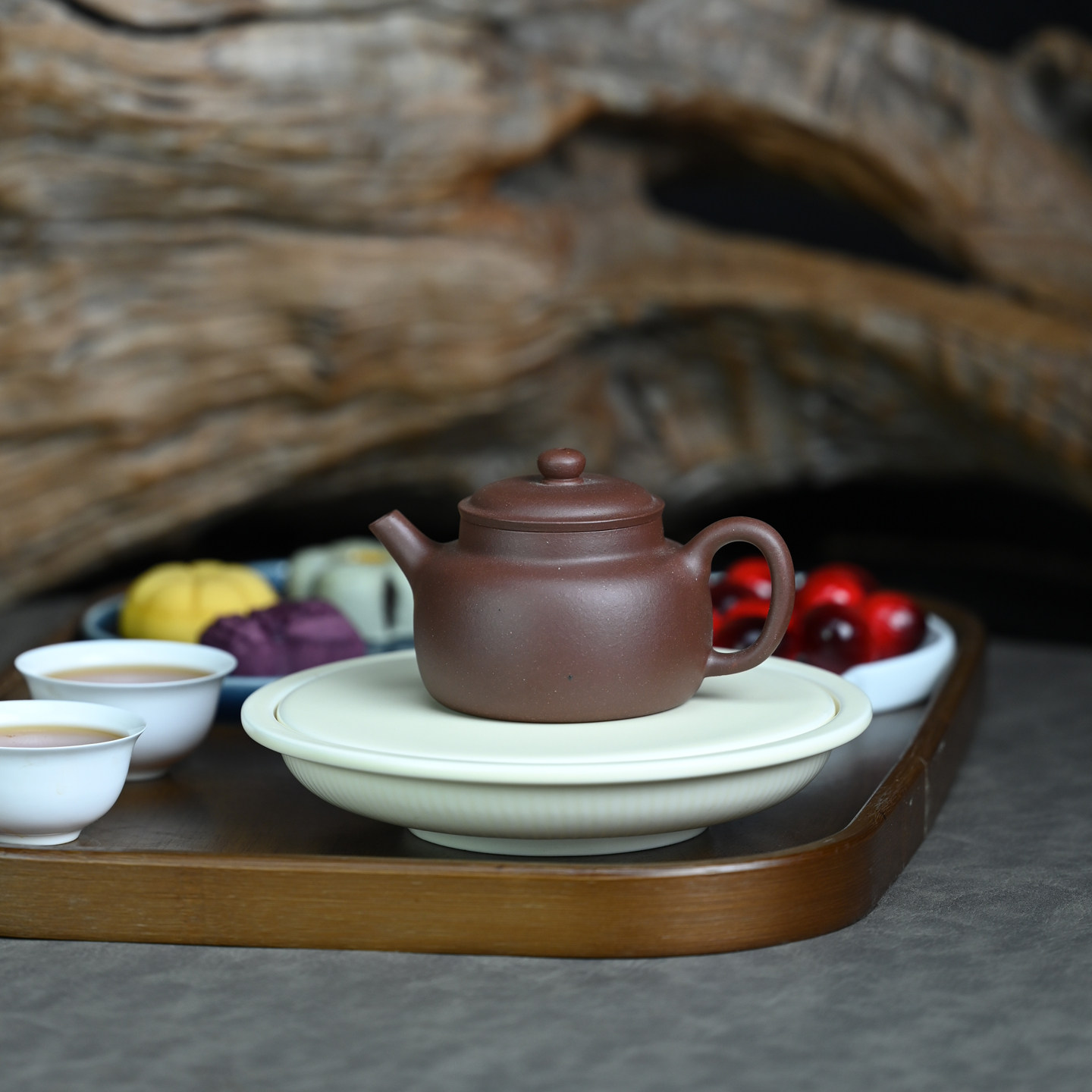 宜兴紫砂壶原矿紫泥纯手工平盖德钟国风家用功夫泡茶壶茶具270ML