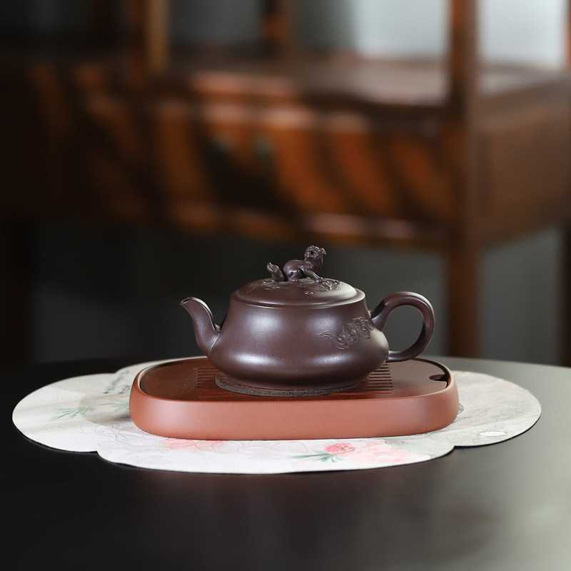 名家工艺师原矿老紫泥全手工貔貅240ML宜兴紫砂壶功夫泡茶壶收藏