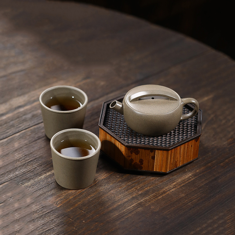 宜兴紫砂壶原矿清灰段泥纯全手工一片瓦壶大口汉瓦一壶两杯