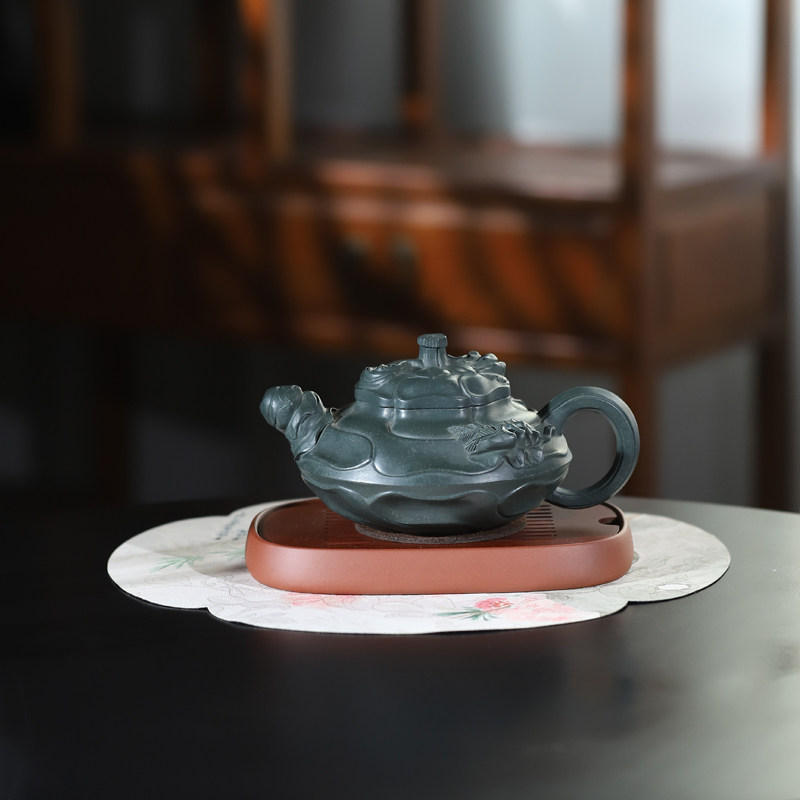 工艺师名家原矿苏门答腊青全手工风卷葵600ML宜兴紫砂壶茶壶茶具