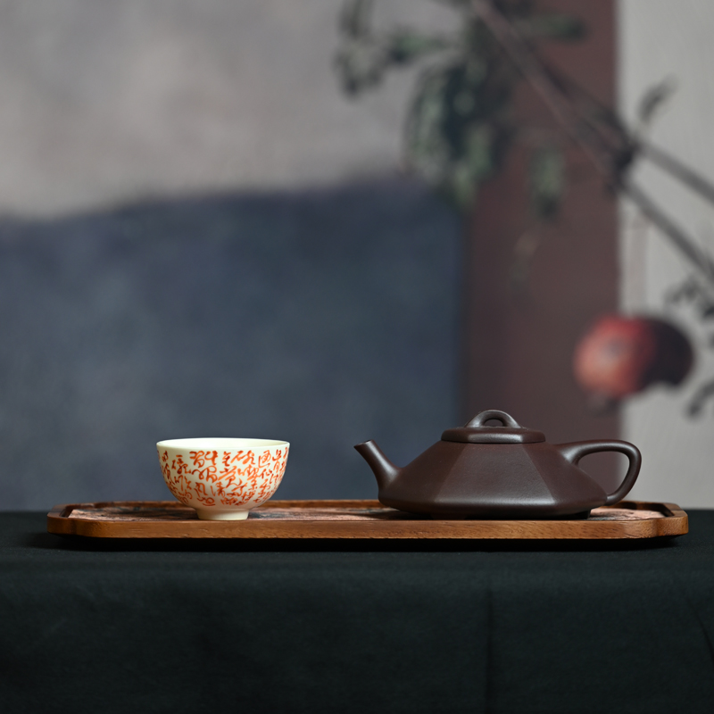 宜兴紫砂壶原矿紫泥六方石瓢150ml全手工家用功夫泡茶壶茶具精美