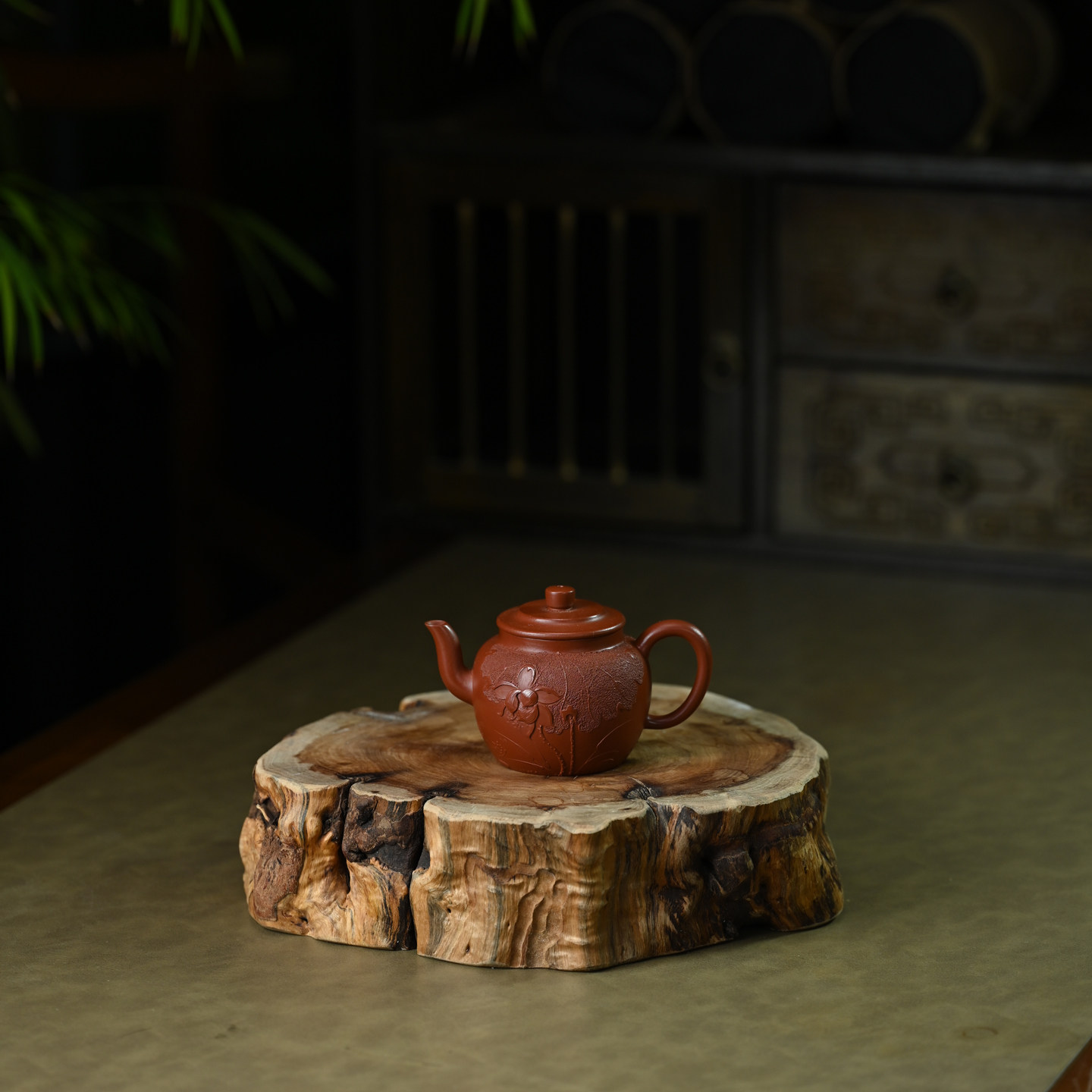 伯元中式紫砂泥绘莲花宫灯