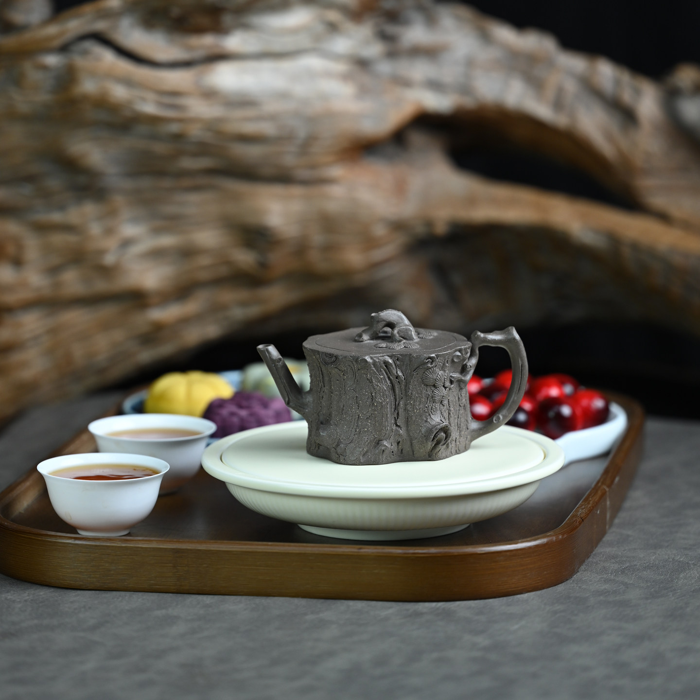 宜兴紫砂壶原矿清灰段泥纯手工树桩薄胎自用仿生器茶壶茶具140ML