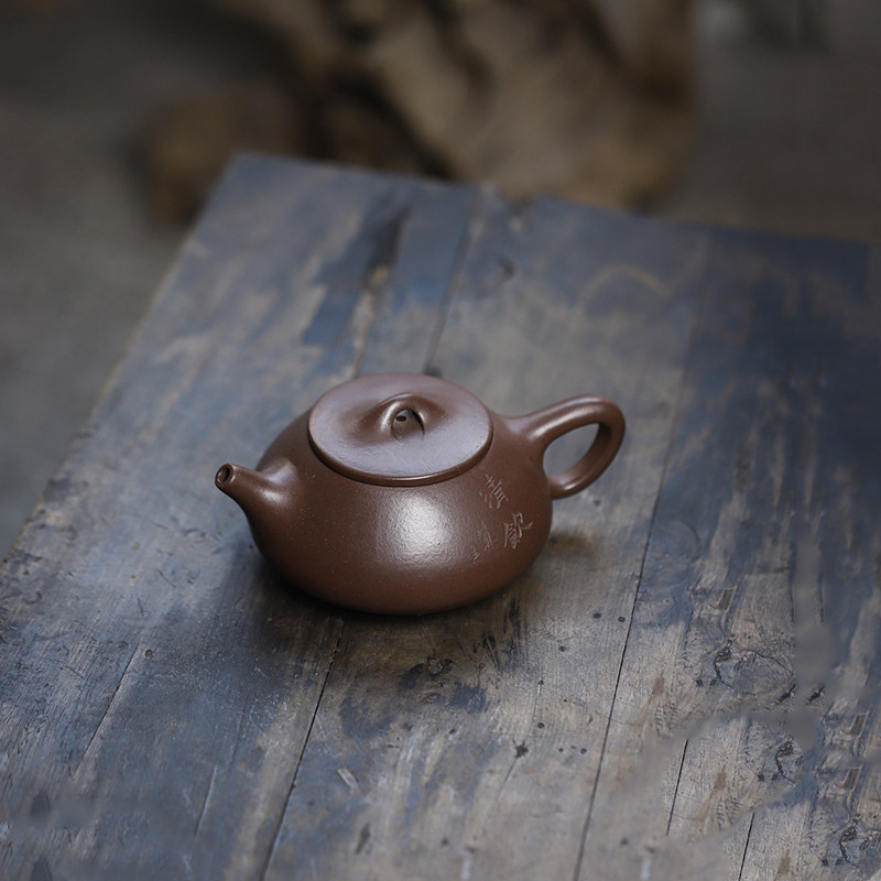 正宗宜兴原矿紫砂壶紫泥无酸洗全手工刻绘景州子冶石瓢茶壶
