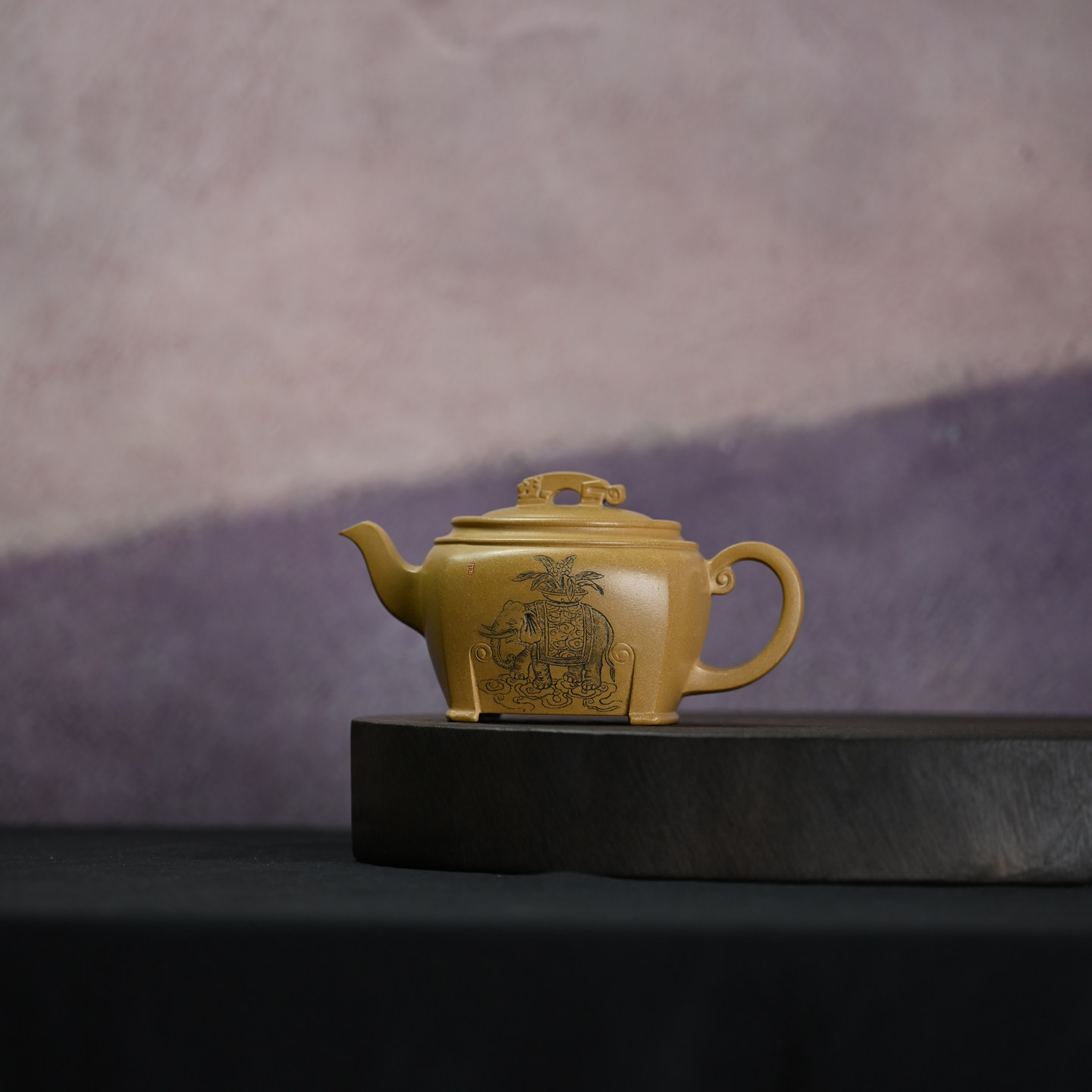 名家工艺师宜兴紫砂壶原矿黄金段四方桥鼎全手工刻绘泡茶壶 380ml