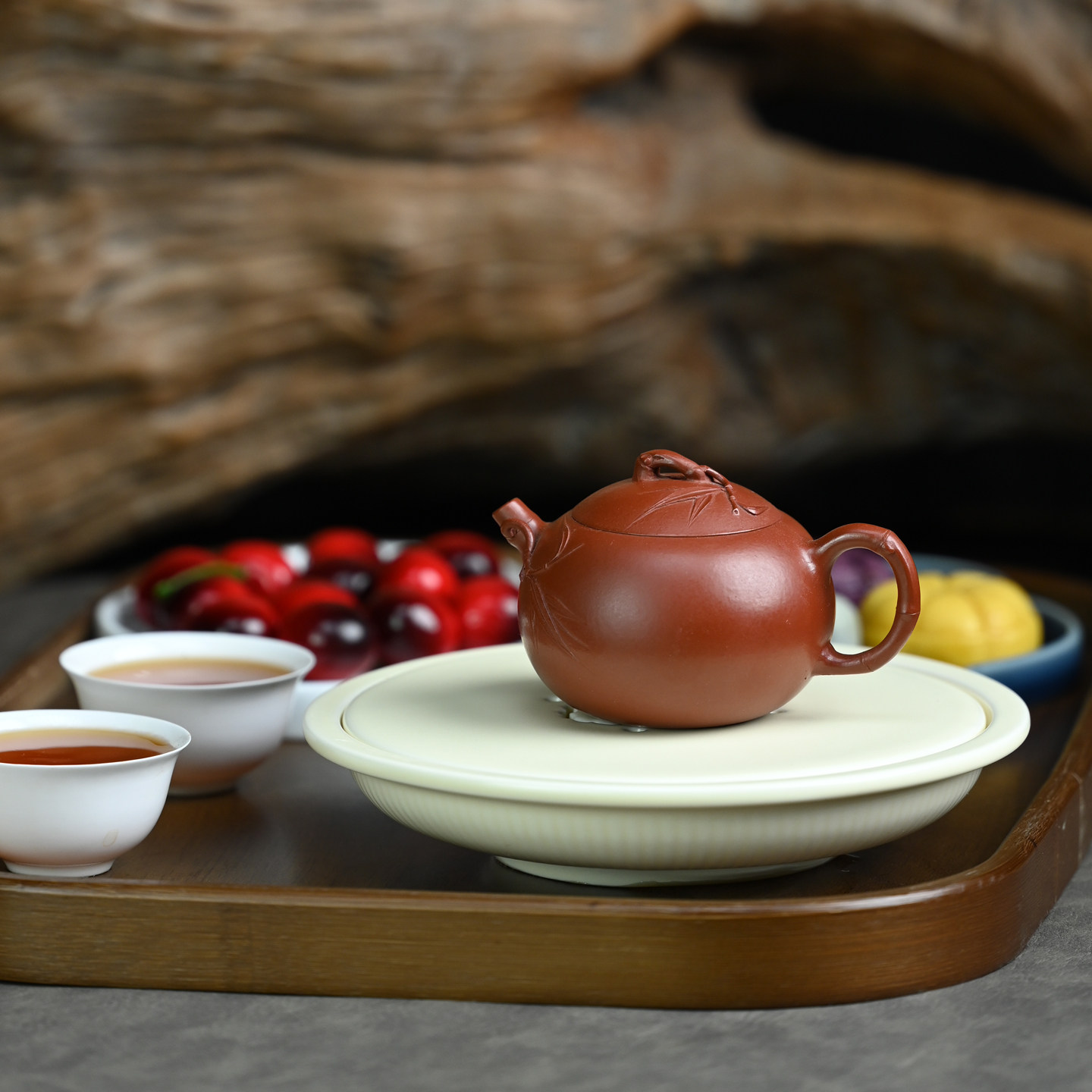 宜兴紫砂壶原矿朱泥纯手工竹叶小西施国风自用功夫茶壶茶具150ML