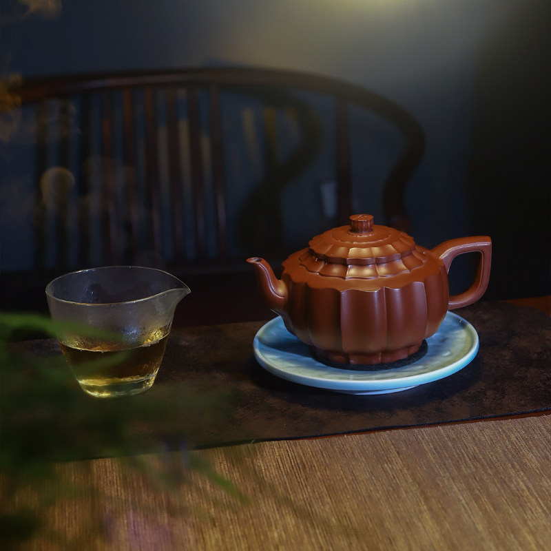 名家工艺师宜兴紫砂壶原矿小红泥莲心全手工泡茶具国风茶器 640ml