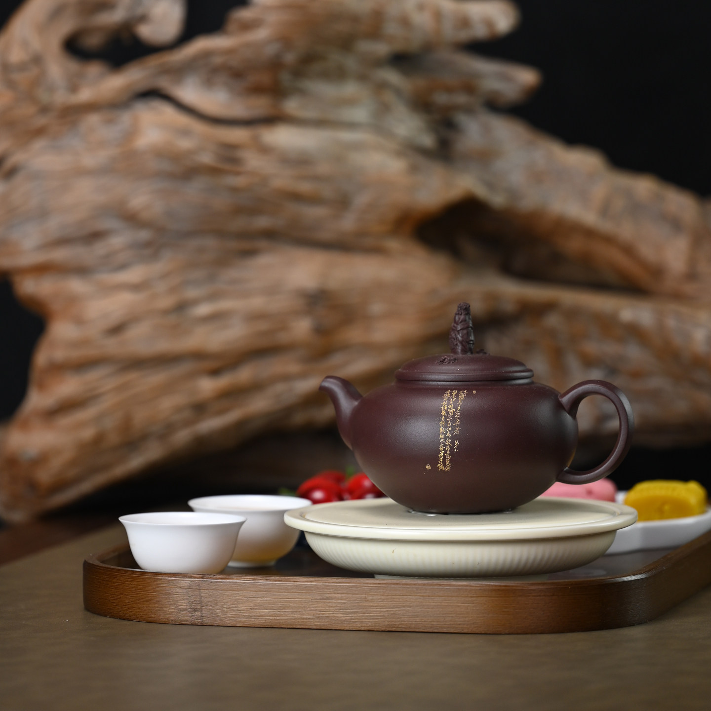 宜兴紫砂壶功夫泡茶壶茶具原矿紫泥纯手工描金十八罗汉名家350ML