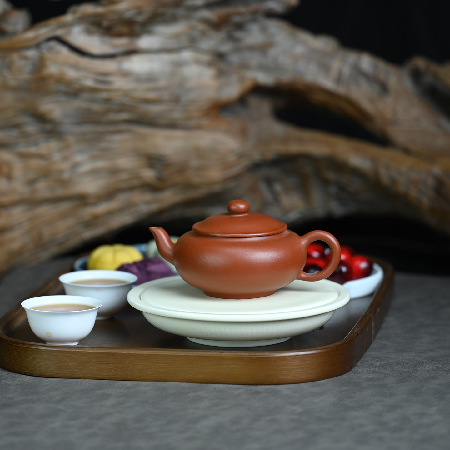 宜兴紫砂壶原矿朱泥纯手工扁灯国风光素实用功夫泡茶壶茶具220ML