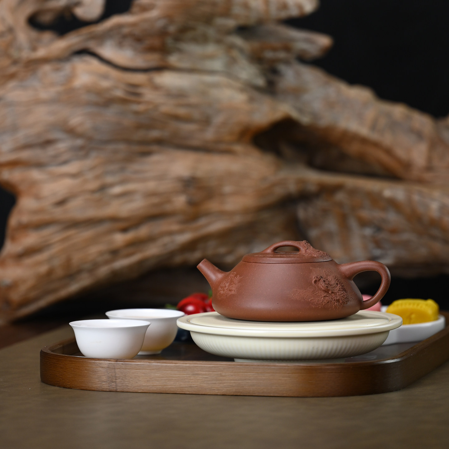 宜兴紫砂壶功夫茶壶茶具原矿清水泥纯手工浮雕浮龙石瓢名家250ML